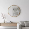 Whisen 30 Wavy Round Decorative Mirror, Solid Wood Frame, Entryway