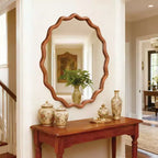 Miroir décoratif rond ondulé Whisen 30, cadre en bois massif, entrée
