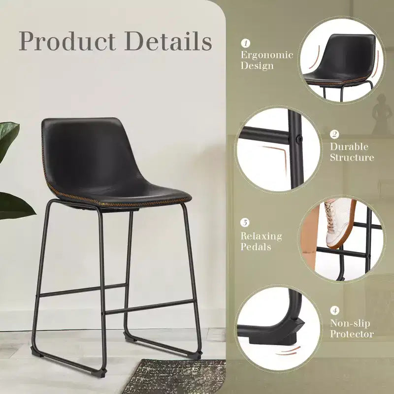 TUYOHW 36.2H Tabourets de Bar Modernes du Milieu du Siècle, Lot de 2 Chaises de Comptoir en Similicuir avec Repose-pieds, Chaises de Salle à Manger pour Bar à Domicile, Bureau, Cuisine