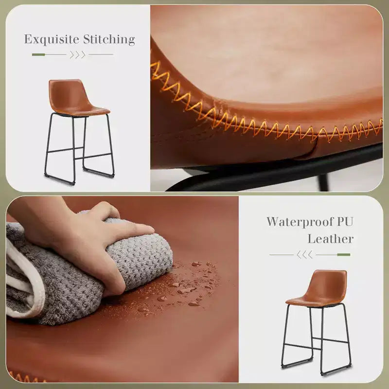 TUYOHW 36.2H Tabourets de Bar Modernes du Milieu du Siècle, Lot de 2 Chaises de Comptoir en Similicuir avec Repose-pieds, Chaises de Salle à Manger pour Bar à Domicile, Bureau, Cuisine