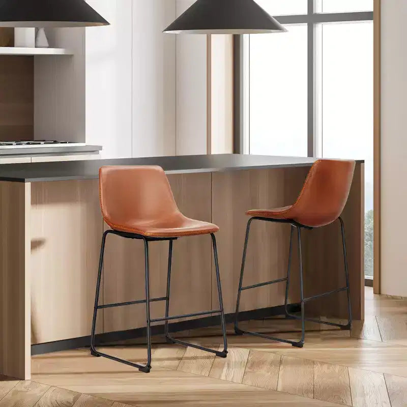 TUYOHW 36.2H Tabourets de Bar Modernes du Milieu du Siècle, Lot de 2 Chaises de Comptoir en Similicuir avec Repose-pieds, Chaises de Salle à Manger pour Bar à Domicile, Bureau, Cuisine