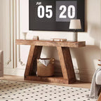 Console de ferme, table de canapé trapézoïdale en bois à 2 niveaux avec étagère de rangement ouverte, meuble d'entrée industriel pour entrée, couloir, salon