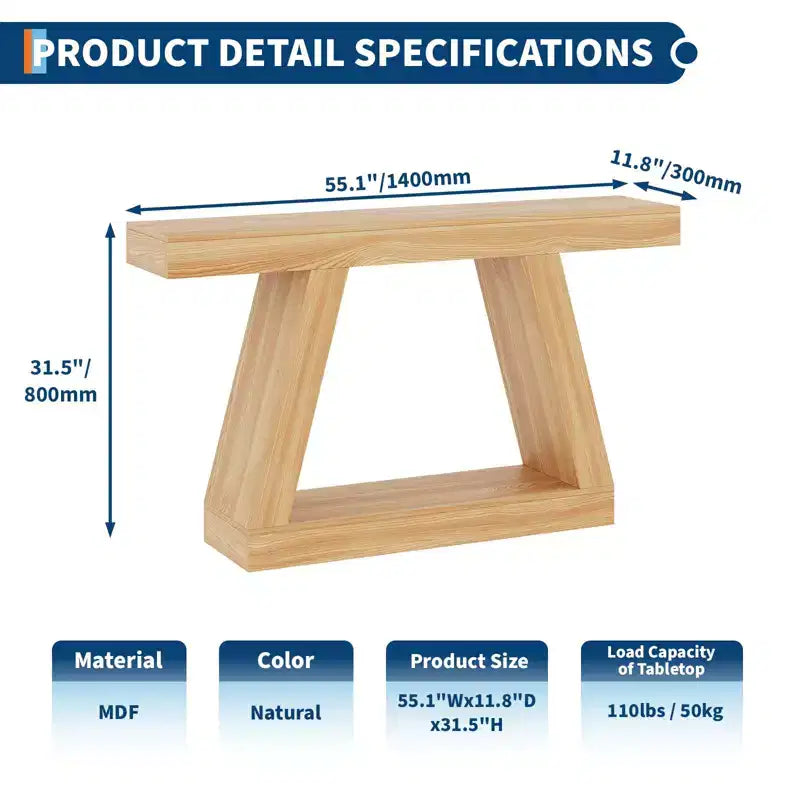 Console de ferme, table de canapé trapézoïdale en bois à 2 niveaux avec étagère de rangement ouverte, meuble d'entrée industriel pour entrée, couloir, salon