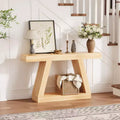 Farmhouse Console Table, 2-Tier Wooden Trapezium Sofa Table with Open Storage Shelf, Industrial Entryway Furniture for Entrance, Hallway, Living Room