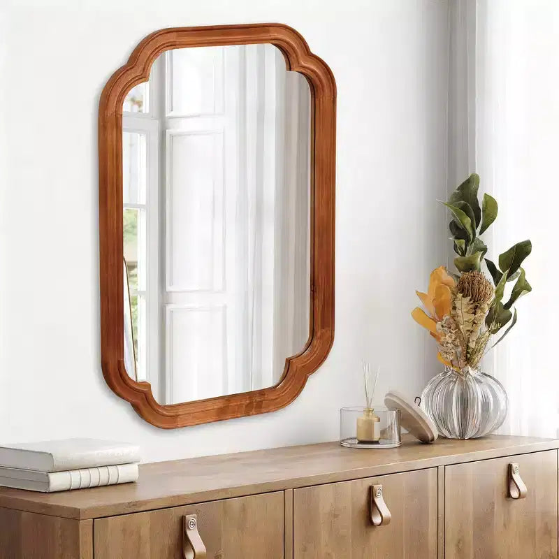 Miroir décoratif Whisen 24 x 36 à coins arrondis, cadre en bois massif, entrée