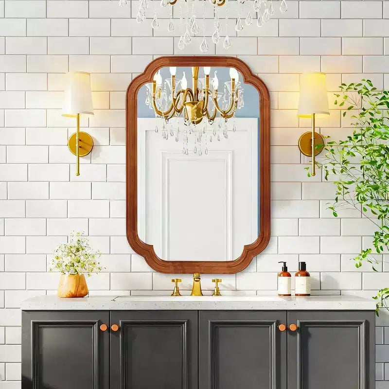 Miroir décoratif Whisen 24 x 36 à coins arrondis, cadre en bois massif, entrée