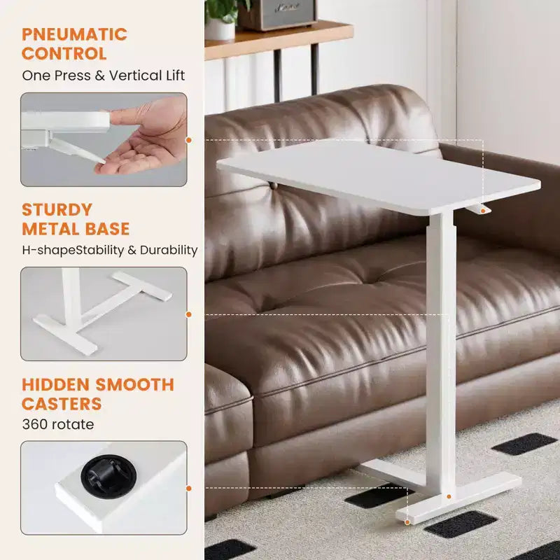 TUYOHW Bureau réglable à roulettes pour ordinateur portable avec roulettes verrouillables, bureau assis-debout avec hauteur réglable de 75 à 110 cm pour la maison, le bureau et l'hôpital