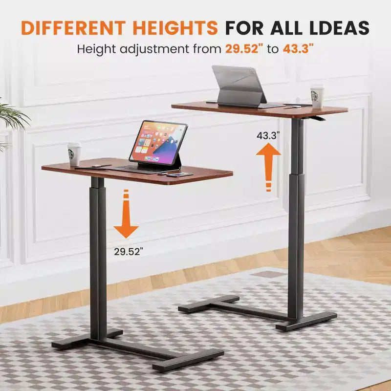 TUYOHW Bureau réglable à roulettes pour ordinateur portable avec roulettes verrouillables, bureau assis-debout avec hauteur réglable de 75 à 110 cm pour la maison, le bureau et l'hôpital
