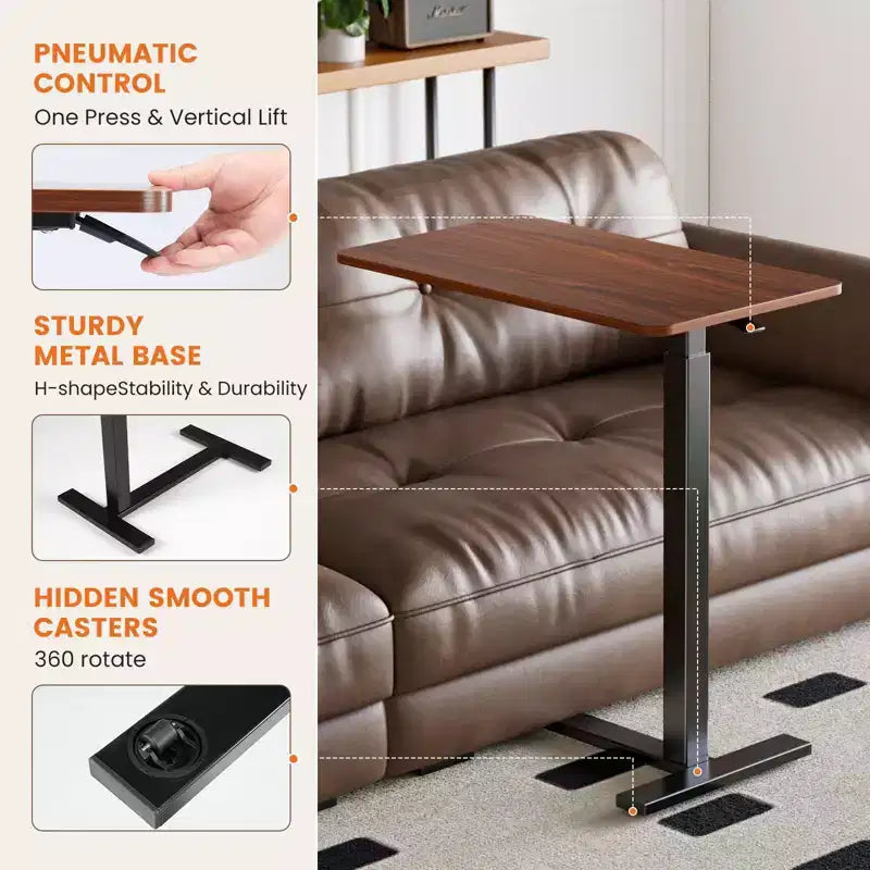 TUYOHW Bureau réglable à roulettes pour ordinateur portable avec roulettes verrouillables, bureau assis-debout avec hauteur réglable de 75 à 110 cm pour la maison, le bureau et l'hôpital
