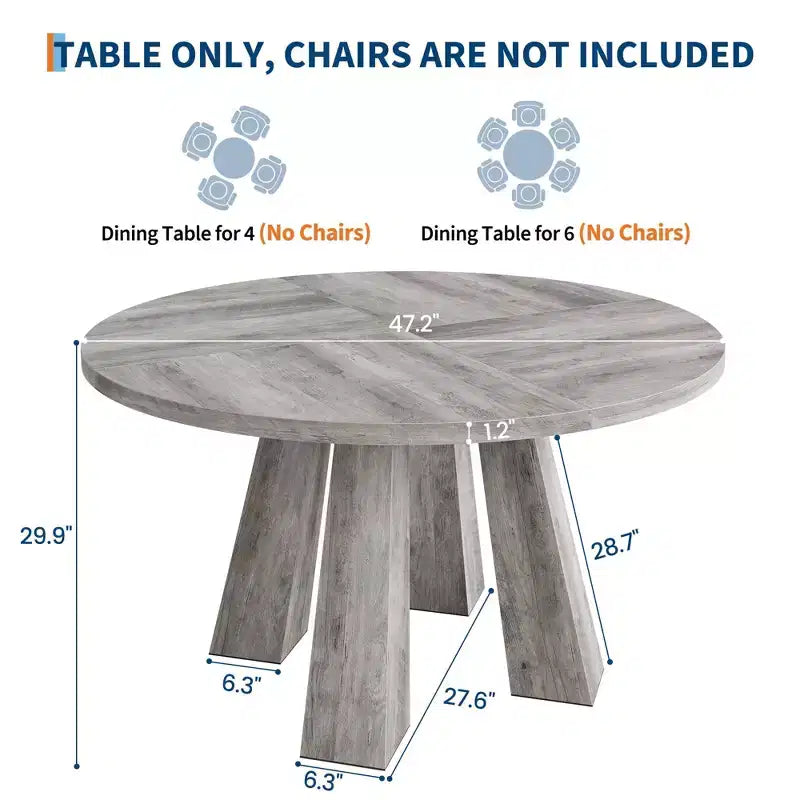 Table à manger ronde pour 4-6 personnes, table de cuisine en bois de 120 cm avec piédestal robuste pour salon, appartement