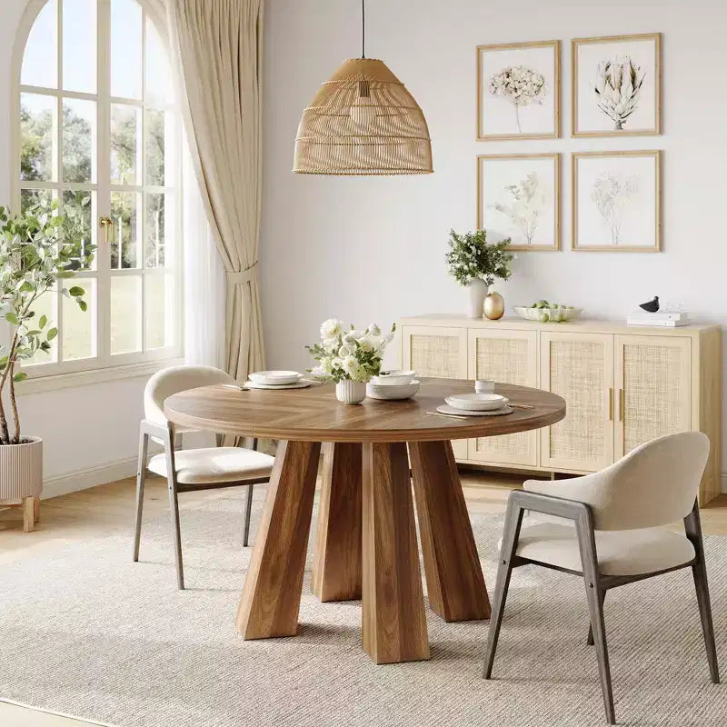 Table à manger ronde pour 4-6 personnes, table de cuisine en bois de 120 cm avec piédestal robuste pour salon, appartement