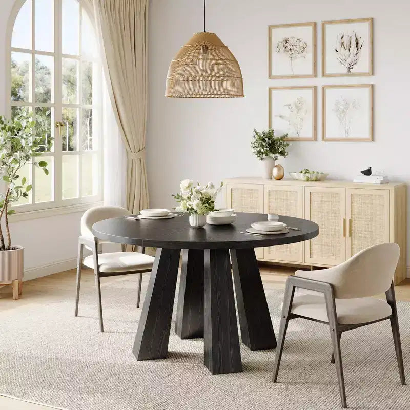 Table à manger ronde pour 4-6 personnes, table de cuisine en bois de 120 cm avec piédestal robuste pour salon, appartement