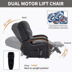 Fauteuil inclinable releveur en chenille grise avec accoudoirs en bois massif et massage chauffant pour salon/appartement