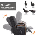 Fauteuil inclinable releveur en chenille grise avec accoudoirs en bois massif et massage chauffant pour salon/appartement