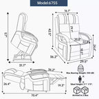 Fauteuil inclinable releveur en chenille grise avec accoudoirs en bois massif et massage chauffant pour salon/appartement
