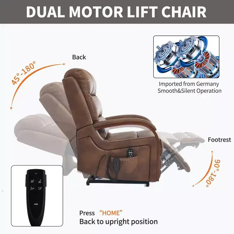 Fauteuil inclinable releveur en chenille grise avec accoudoirs en bois massif et massage chauffant pour salon/appartement