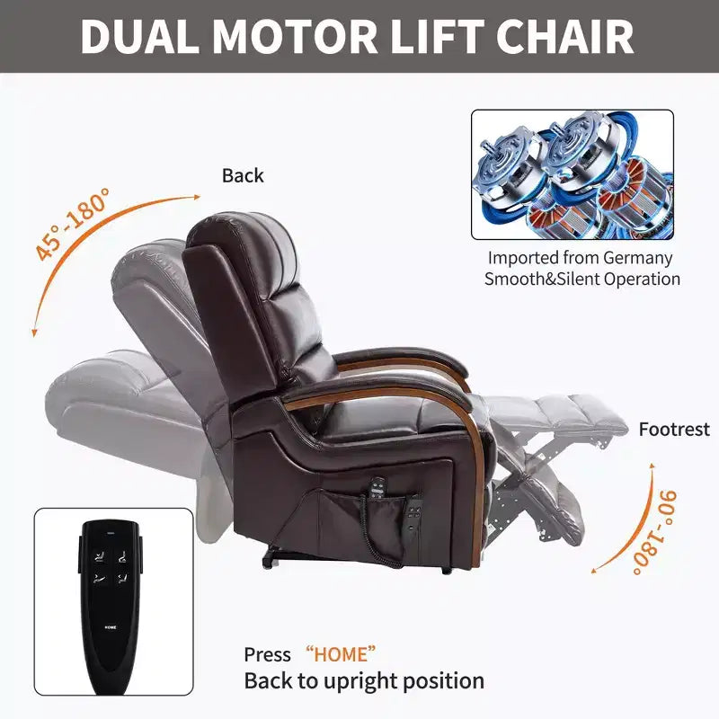 Fauteuil inclinable releveur en chenille grise avec accoudoirs en bois massif et massage chauffant pour salon/appartement