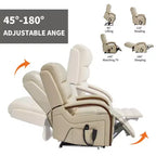 Fauteuil inclinable releveur en chenille grise avec accoudoirs en bois massif et massage chauffant pour salon/appartement