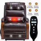 Fauteuil inclinable releveur en chenille grise avec accoudoirs en bois massif et massage chauffant pour salon/appartement
