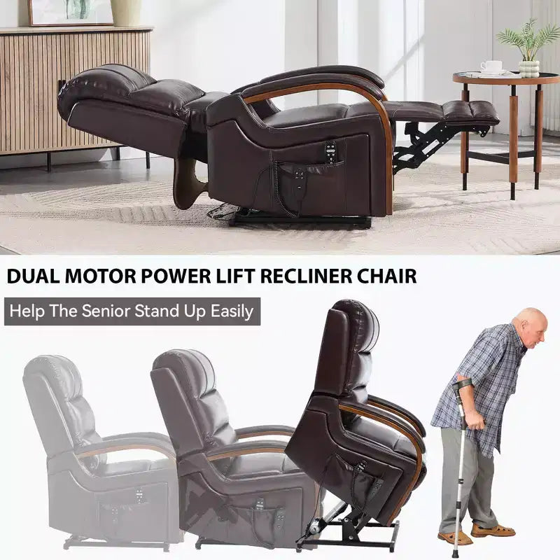 Fauteuil inclinable releveur en chenille grise avec accoudoirs en bois massif et massage chauffant pour salon/appartement