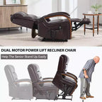 Fauteuil inclinable releveur en chenille grise avec accoudoirs en bois massif et massage chauffant pour salon/appartement