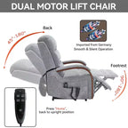 Fauteuil inclinable releveur en chenille grise avec accoudoirs en bois massif et massage chauffant pour salon/appartement