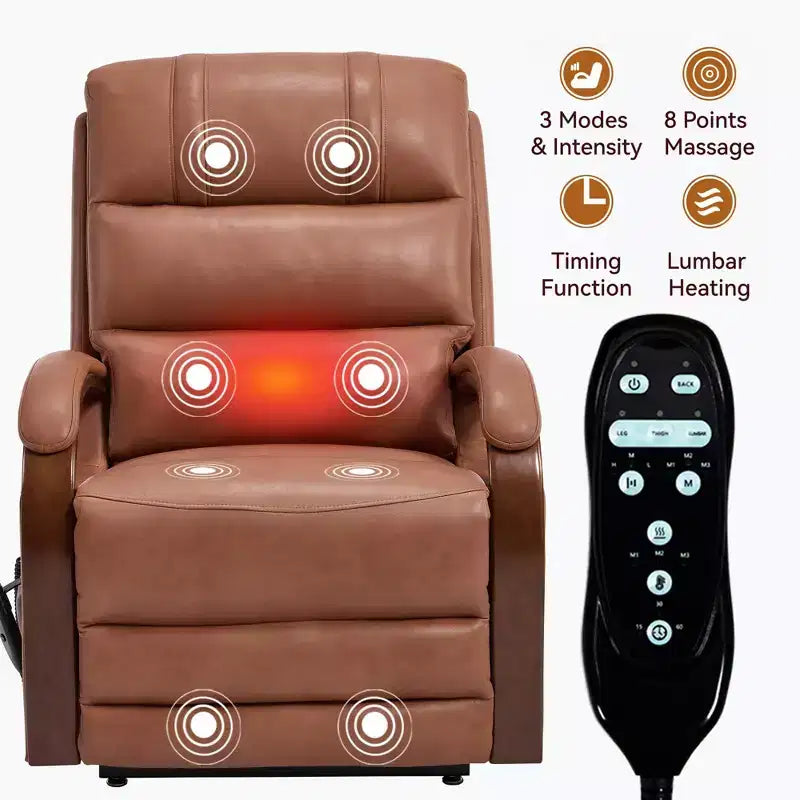 Fauteuil inclinable releveur en chenille grise avec accoudoirs en bois massif et massage chauffant pour salon/appartement