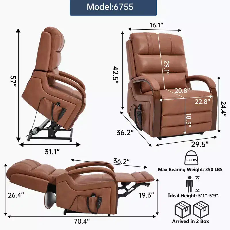Fauteuil inclinable releveur en chenille grise avec accoudoirs en bois massif et massage chauffant pour salon/appartement