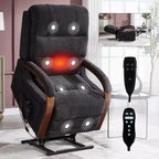 Fauteuil inclinable releveur en chenille grise avec accoudoirs en bois massif et massage chauffant pour salon/appartement