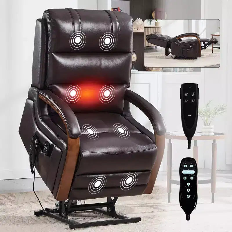 Fauteuil inclinable releveur en chenille grise avec accoudoirs en bois massif et massage chauffant pour salon/appartement