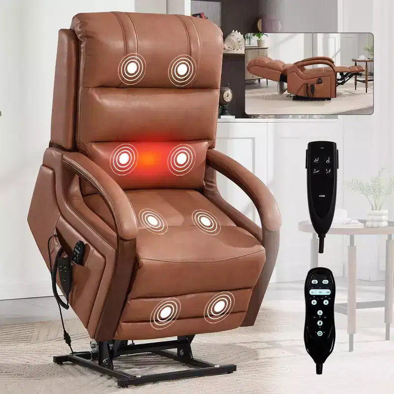 Fauteuil inclinable releveur en chenille grise avec accoudoirs en bois massif et massage chauffant pour salon/appartement