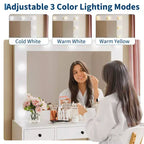 Coiffeuse blanche avec miroir, coiffeuse de maquillage avec 7 tiroirs, armoire et éclairage LED 3 couleurs, coiffeuse moderne en bois pour chambre à coucher