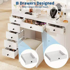 Coiffeuse blanche avec miroir, coiffeuse de maquillage avec 7 tiroirs, armoire et éclairage LED 3 couleurs, coiffeuse moderne en bois pour chambre à coucher