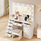 Coiffeuse blanche avec miroir, coiffeuse de maquillage avec 7 tiroirs, armoire et éclairage LED 3 couleurs, coiffeuse moderne en bois pour chambre à coucher