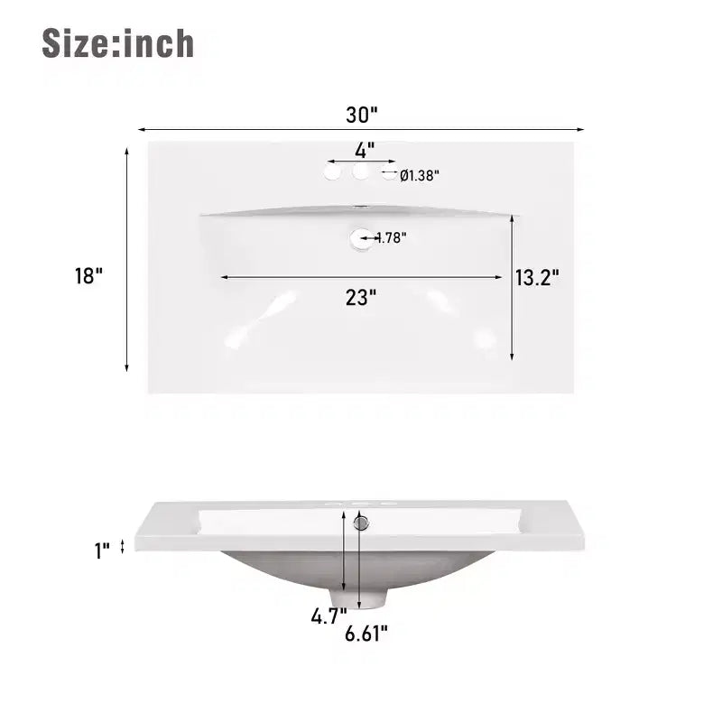 Meuble-lavabo de salle de bain de 76 cm avec évier en céramique sous plan, meuble de rangement de salle de bain moderne avec 3 tiroirs et 1 porte à fermeture douce