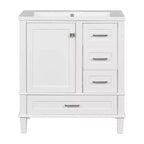 Meuble-lavabo de salle de bain de 76 cm avec évier en céramique sous plan, meuble de rangement de salle de bain moderne avec 3 tiroirs et 1 porte à fermeture douce