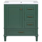 Meuble-lavabo de salle de bain de 76 cm avec évier en céramique sous plan, meuble de rangement de salle de bain moderne avec 3 tiroirs et 1 porte à fermeture douce