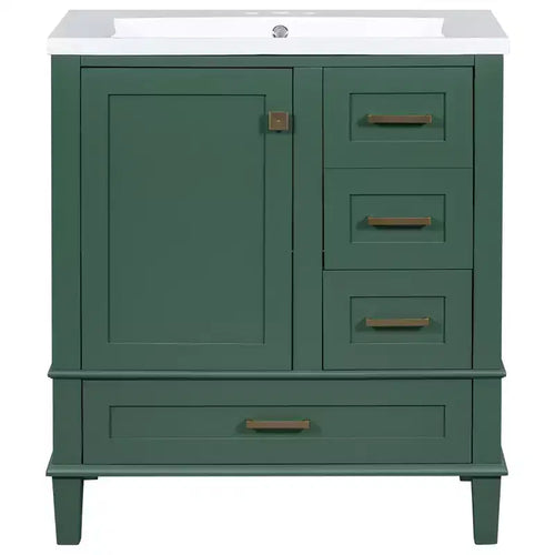 Meuble-lavabo de salle de bain de 76 cm avec évier en céramique sous plan, meuble de rangement de salle de bain moderne avec 3 tiroirs et 1 porte à fermeture douce