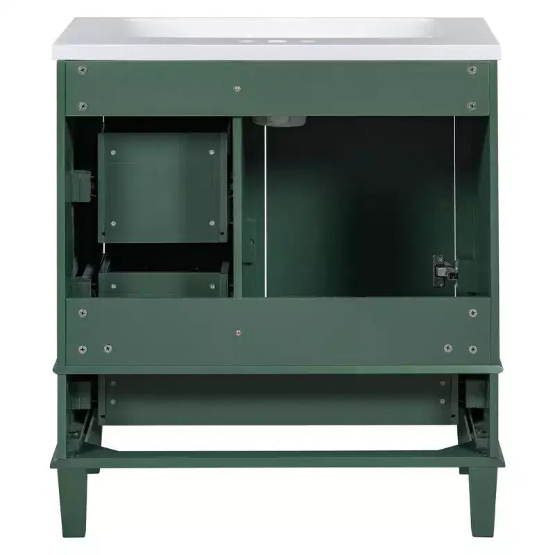 Meuble-lavabo de salle de bain de 76 cm avec évier en céramique sous plan, meuble de rangement de salle de bain moderne avec 3 tiroirs et 1 porte à fermeture douce