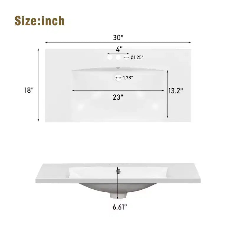 Meuble-lavabo de salle de bain de 76 cm avec évier en céramique sous plan, meuble de rangement de salle de bain moderne avec 3 tiroirs et 1 porte à fermeture douce