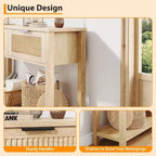 Console d'entrée de ferme de 43 po avec 2 tiroirs et 2 niveaux de rangement pour salon, foyer (couleur bois naturel)
