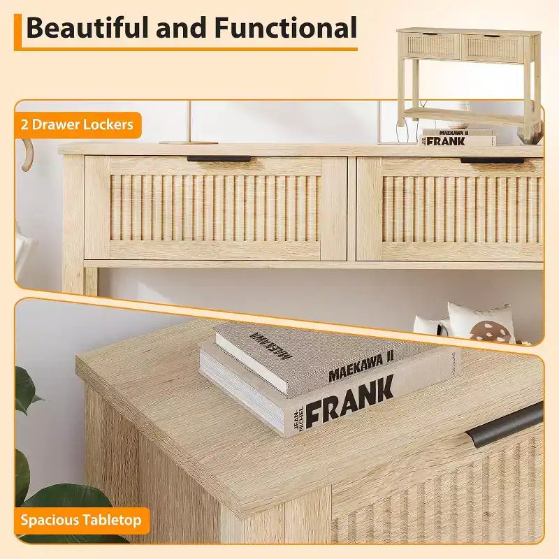 Console d'entrée de ferme de 43 po avec 2 tiroirs et 2 niveaux de rangement pour salon, foyer (couleur bois naturel)