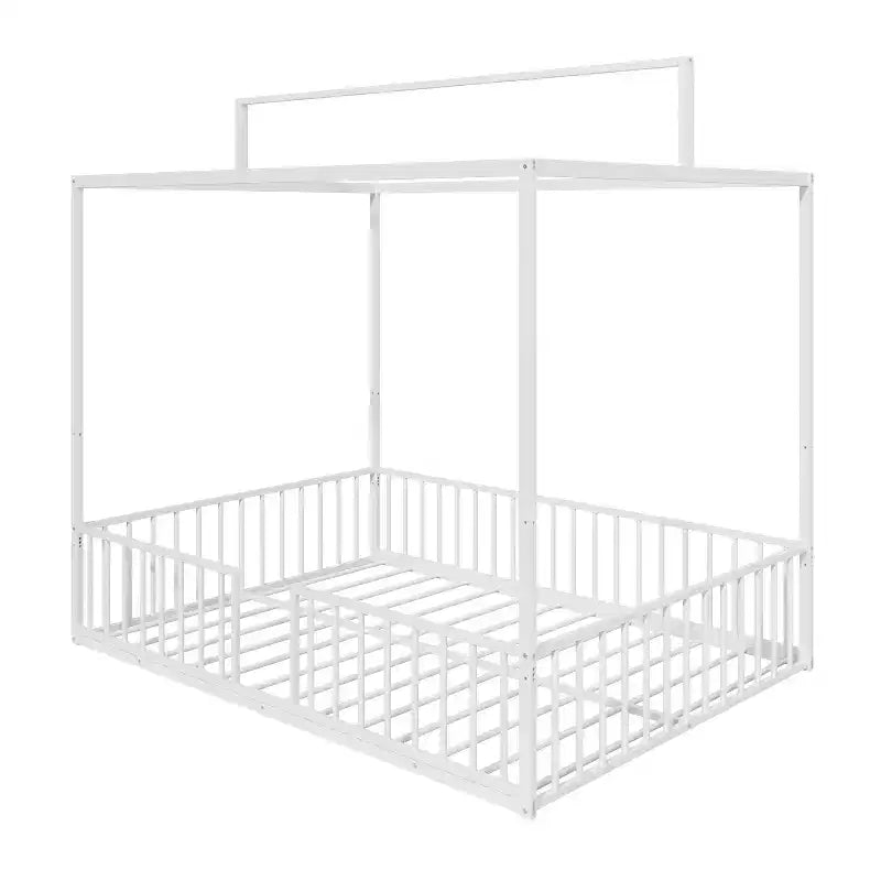 GDFStudio Dana Lit cabane moderne et minimaliste 3-en-1 avec cadre à baldaquin et lattes métalliques robustes