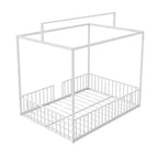 GDFStudio Dana Lit cabane moderne et minimaliste 3-en-1 avec cadre à baldaquin et lattes métalliques robustes
