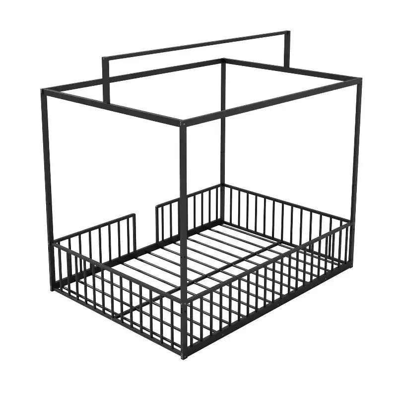 GDFStudio Dana Lit cabane moderne et minimaliste 3-en-1 avec cadre à baldaquin et lattes métalliques robustes
