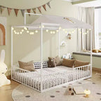 GDFStudio Dana Lit cabane moderne et minimaliste 3-en-1 avec cadre à baldaquin et lattes métalliques robustes