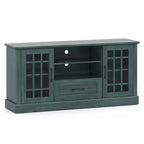 Meuble TV Costway de style ferme pour téléviseurs jusqu'à 70 pouces, centre multimédia avec portes vitrées, compartiments et tiroir, vert/blanc/noir