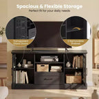 Meuble TV Costway de style ferme pour téléviseurs jusqu'à 70 pouces, centre multimédia avec portes vitrées, compartiments et tiroir, vert/blanc/noir