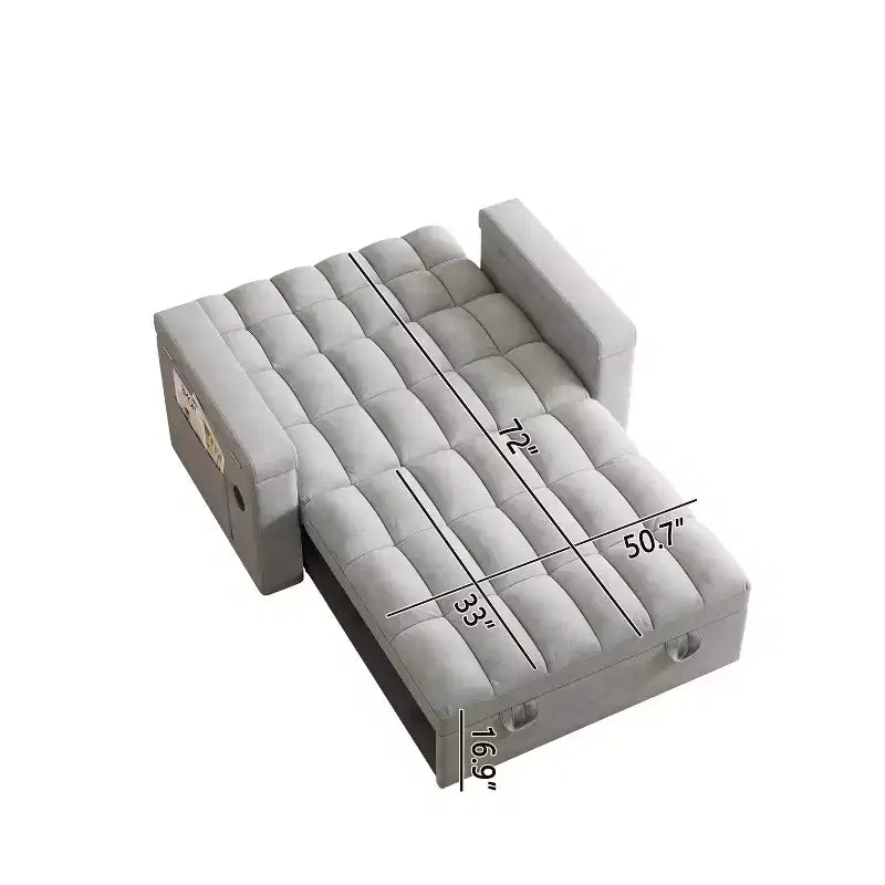 MAYEERTY Lit de canapé pliable 3 en 1 de 65 pouces pour ordinateur, canapé double moderne en velours avec dossier réglable, sac de rangement et oreiller, gris clair