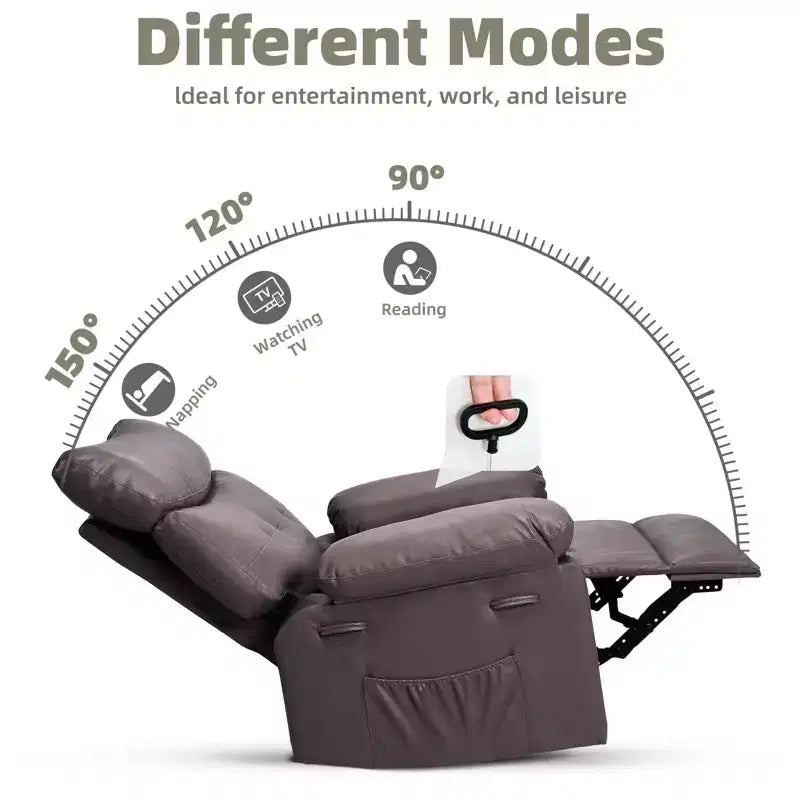 Fauteuils inclinables, fauteuil inclinable classique manuel en cuir, sièges de cinéma maison avec support lombaire et accoudoirs pour salon, chambre à coucher et chambre de bébé - Café